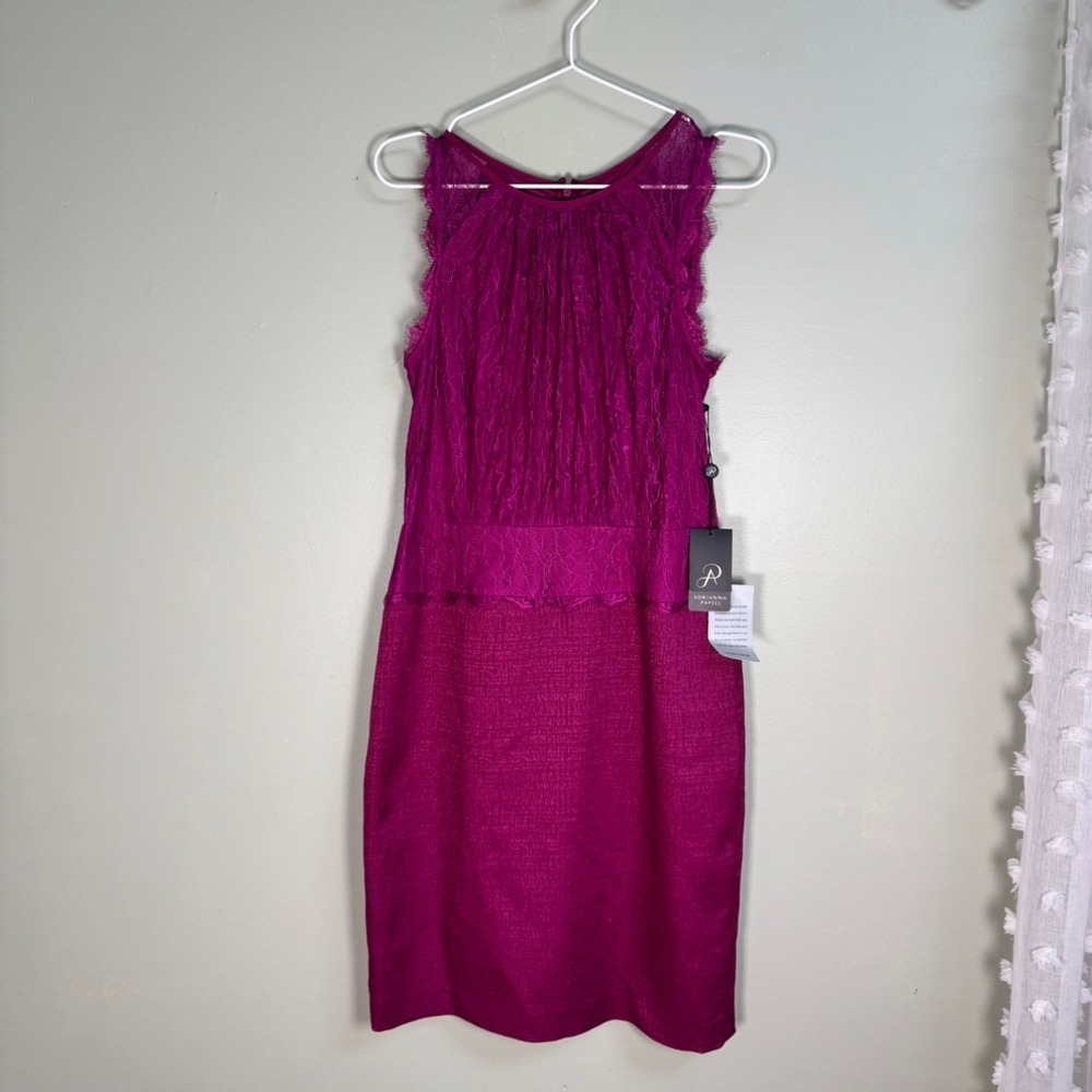 Adrianna Papell Magenta Lace Sheath Dress Sleeveless‎ Size 10 NWT
